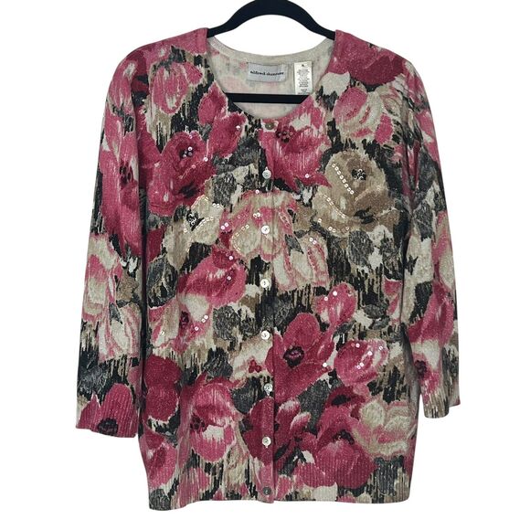 Alfred Dunner Sweaters - Alfred Dunner Women Floral Sequin Cardigan Sweater XL Multicolo Metallic Sparkle